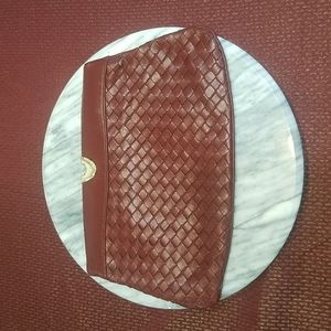Vintage woven burgundy leather clutch handbag purse